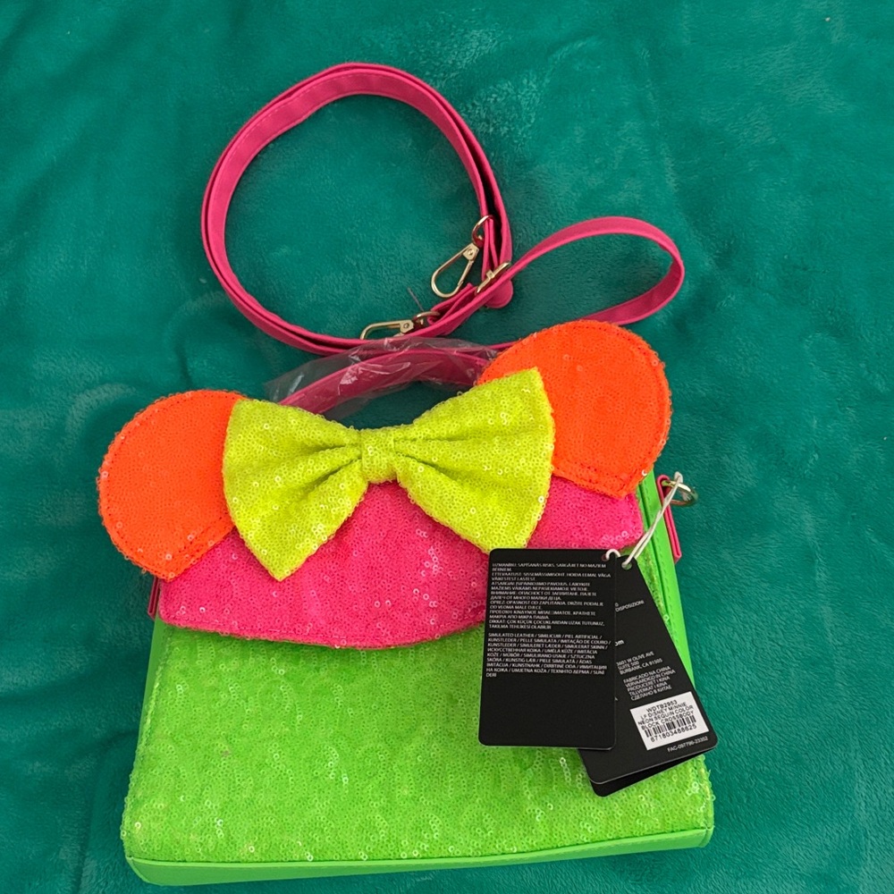 Disney Neon Sequin Bow Bag with Pink Strap